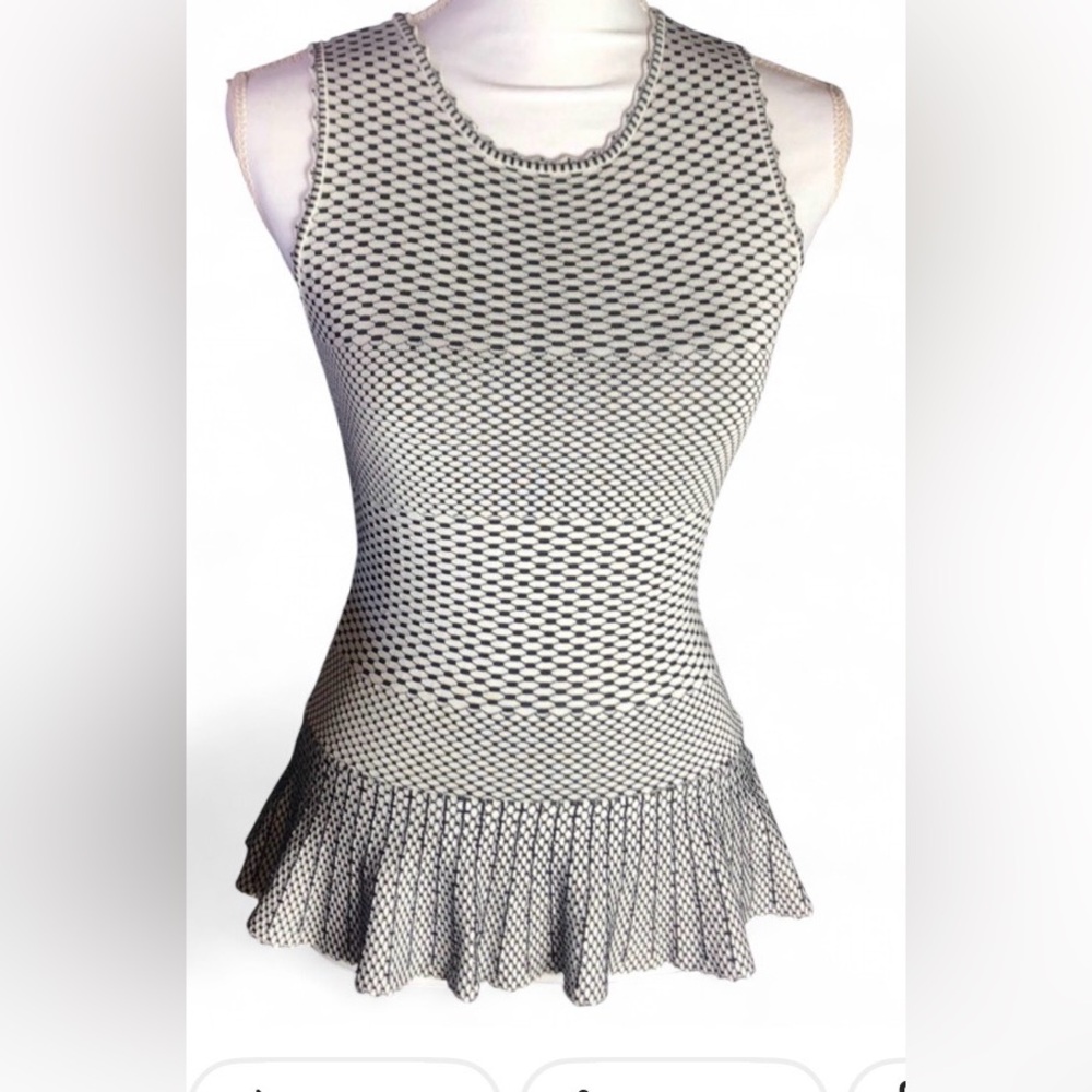 Torn by‎ Ronny Kobo Black and White Peplum Blouse